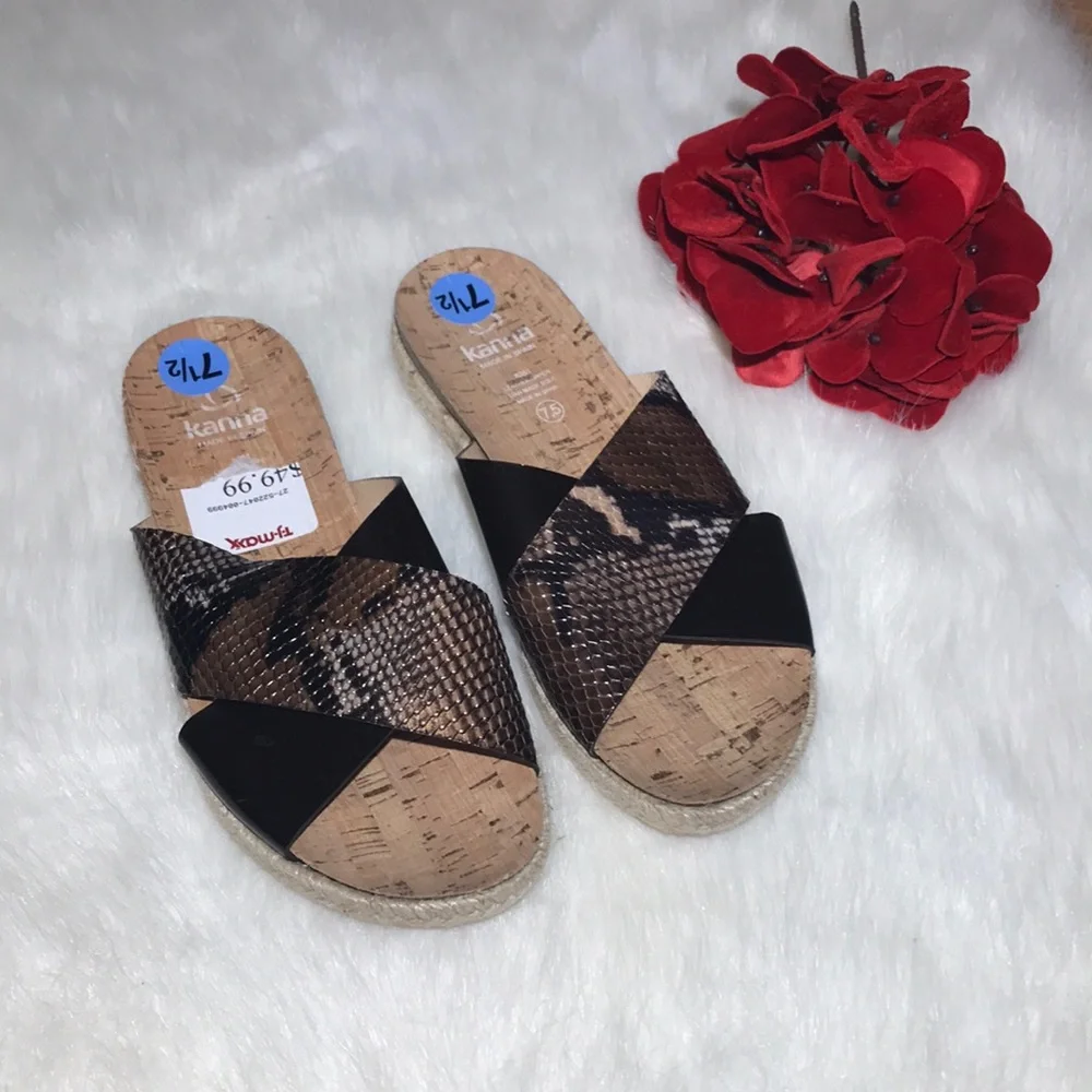 Kanna snake / black leather cork sandal